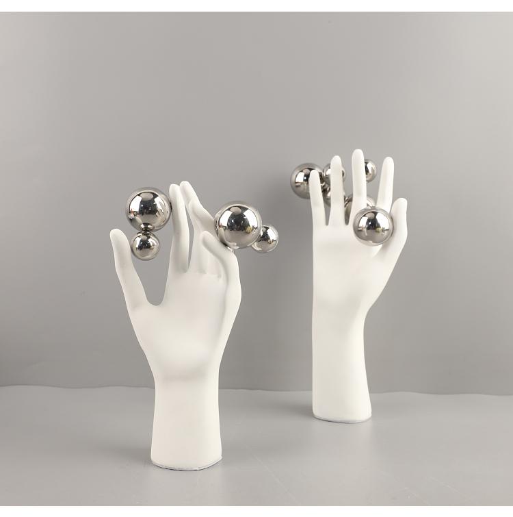 Creative Abstract Figures Sculpture Room Aesthetics Decor Golden Ball Decorative Character Hand Palm Crafts Desk Decoration