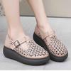 Genuine Leather Closed Toe Sandals For Women Hollow Out Summer Platform Sandals Wedges Leisure Ladies Shoes Handmade
