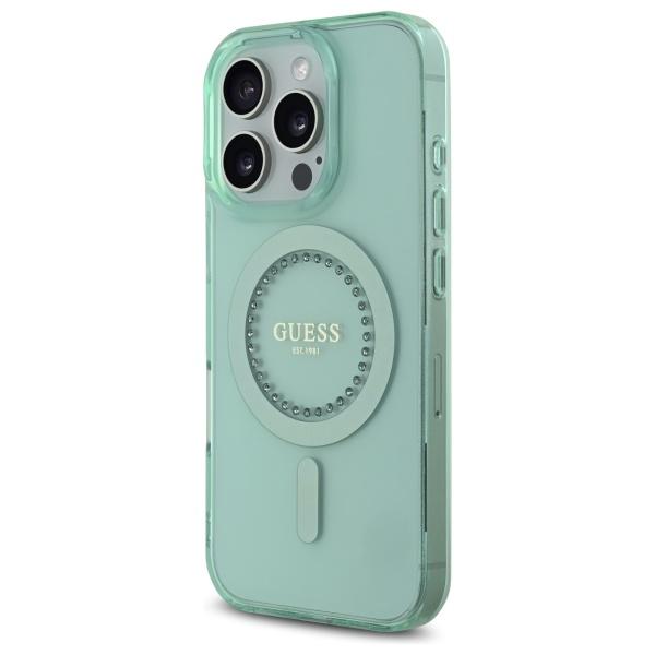 Etui do iPhone 16 Pro Max Guess Rhinestones MagSafe Zielone