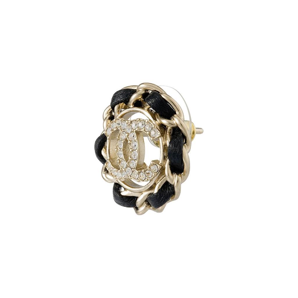 Chanel Классические серьги-гвоздики с металлическим элементом Double C из кожи ягненка Женские серьги Черные AB8297-B08169-NI211