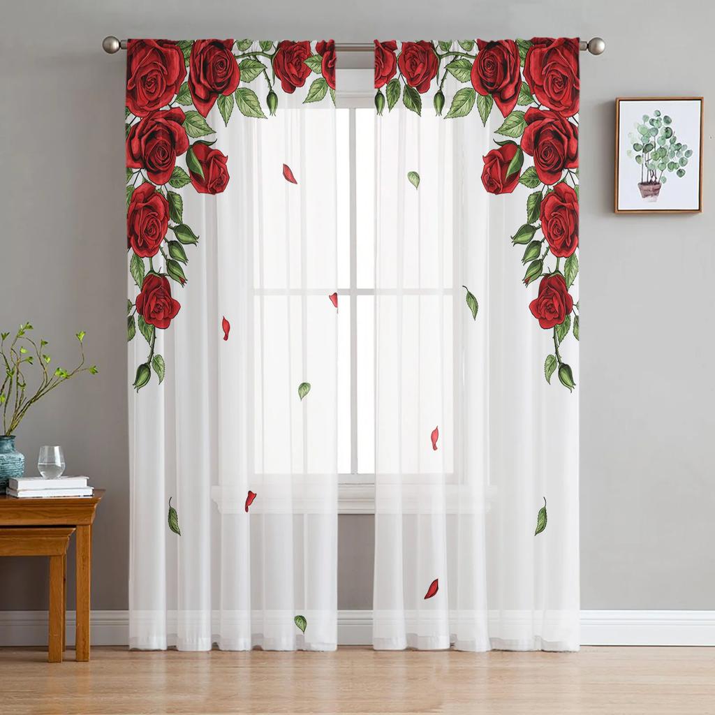 Розовые цветы розы винтажные прозрачные шторы для гостиной украшения тюль вуаль органза оконные шторы для кухни спальни