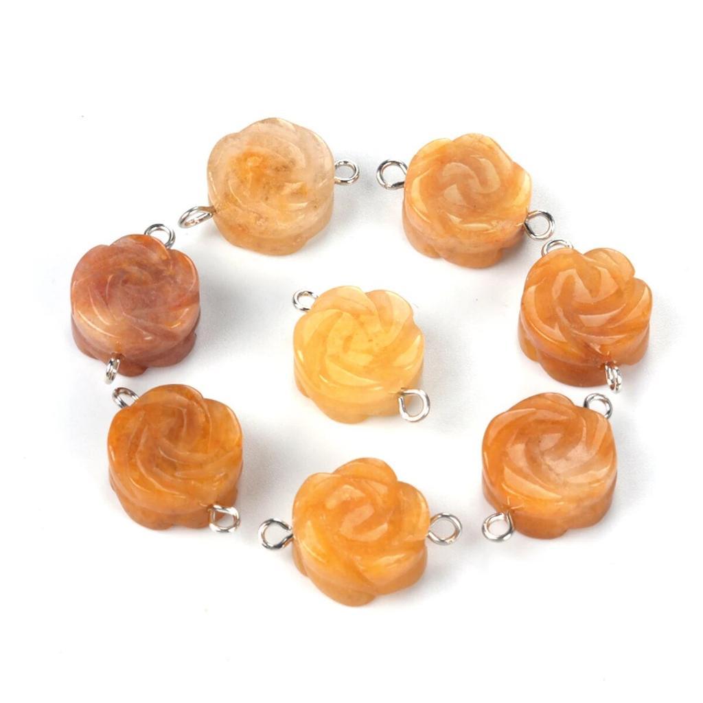 2 шт., натуральный камень, желтый нефрит/агаты, разъем в форме розы для изготовления ювелирных изделий, ожерелье, браслет, аксессуар, размер 14 мм