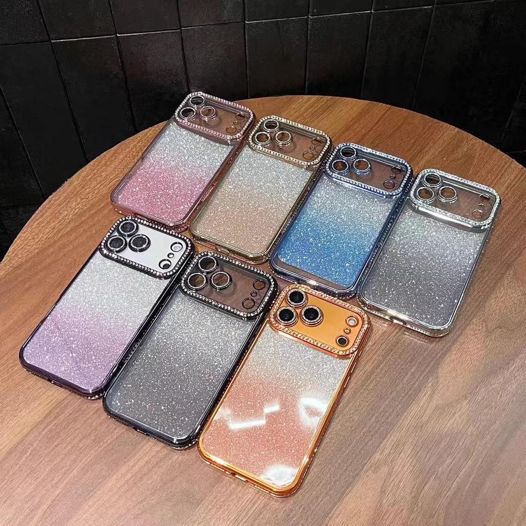 Чехол с градиентными блестками и стразами для iPhone 17, 16 Pro Max, 15, 14 - Полная защита, Защита от падений