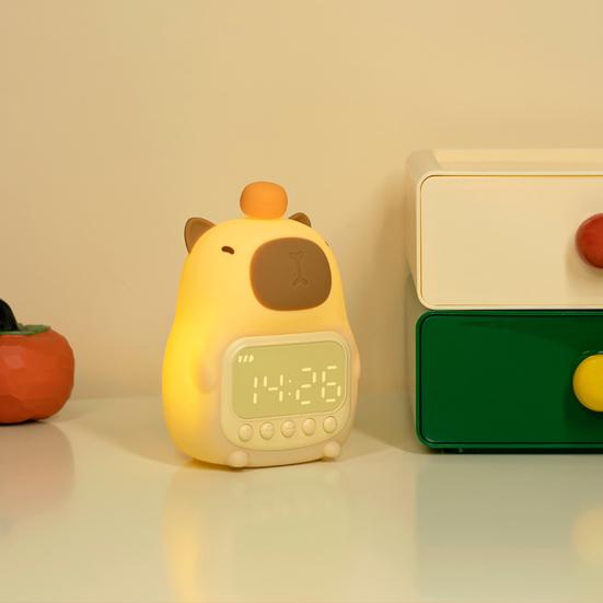 Capybara Alarm Clock with Night Light Dimmable Snooze Function Rechargeable Silicone