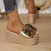 2024 High Quality Women's Shoes Summer New Open Toe Color Block Wedge Women's Slippers Large Size Bow Women's Beach Shoes