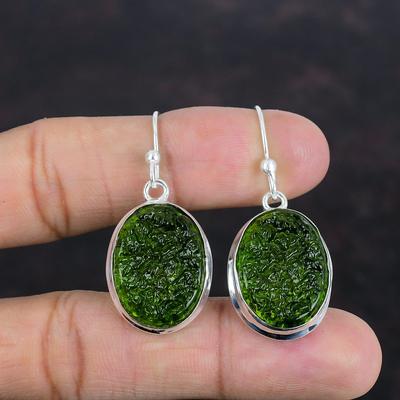 Серьги из молдавита, серьги из стерлингового серебра 925 пробы, уникальные серьги ручной работы, оригинальные ювелирные изделия из молдавита, серьги из камня по дате рождения, подарки для мамы