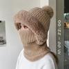 Woolen Cap Children's Winter Hemp Pattern Knitted Hat Fleece-lined Warm Scarf Integrated Sleeve Cap Cold-Proof