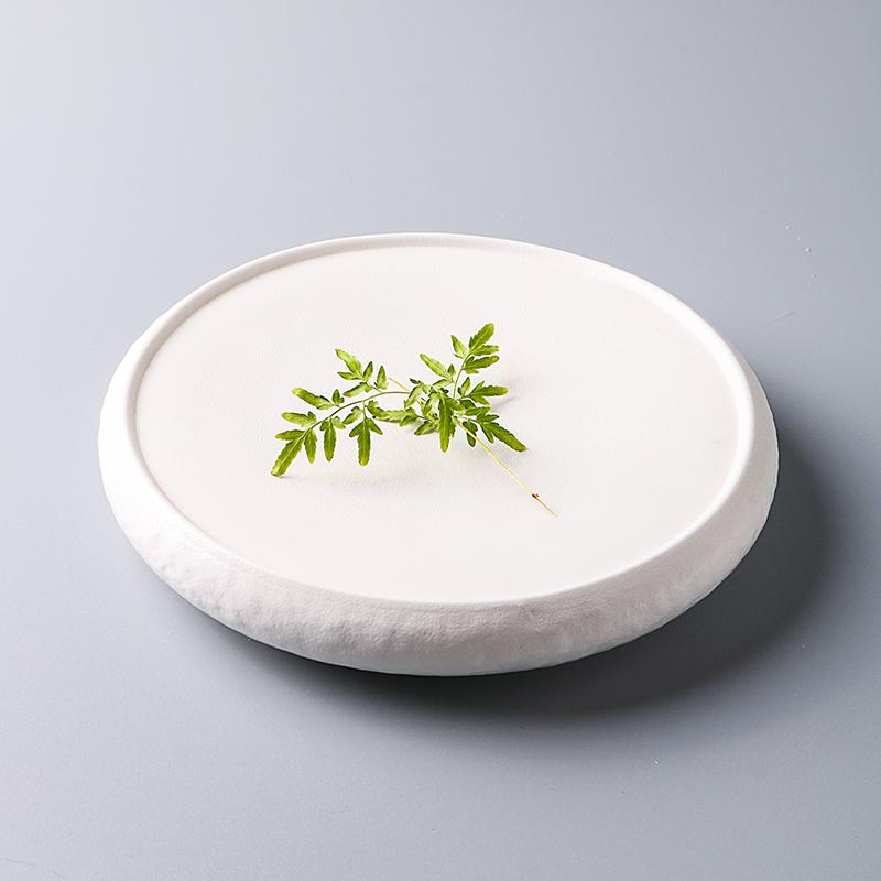 Frosted White Texture Display Plate Molecular Cooking Tableware Drum Flat Plate Ceramic Cold Dish Western Food French Plate