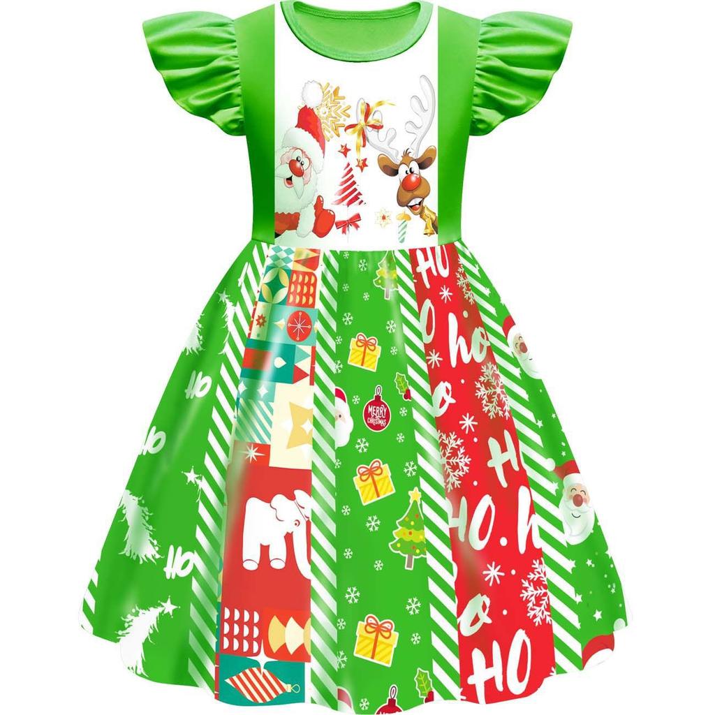 Новое Рождественское Косплей Детское Платье для Выступлений Рукава-фонарики Модное Милое Удобное Повседневное Веселое Полосатое Детское Платье
