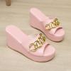 Women Slippers Flip Flop for Ladies Round Head Open Toe Casual Outdoor Female Wedge Chain High Heel 2024 New Large Size 35~43