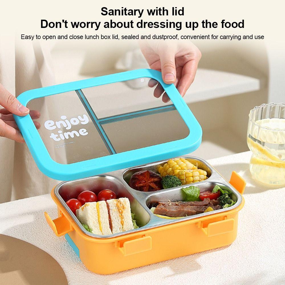 304 Stainless Steel Thermal Lunch Box 3 Compartments Bento Lunch Box  School Use