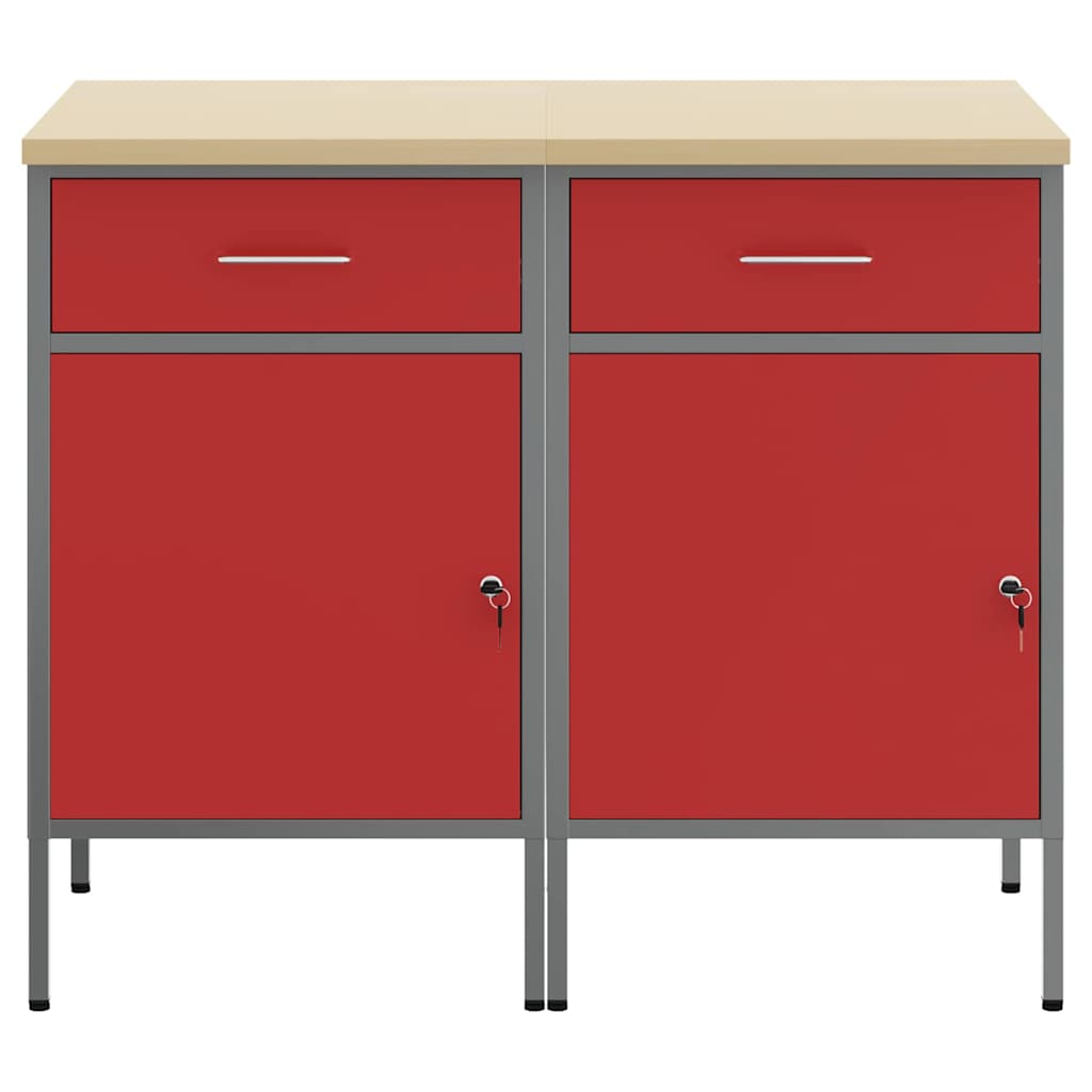 Workbench with Drawers 2 pcs Red and Grey 100 x 55 x 85 cm