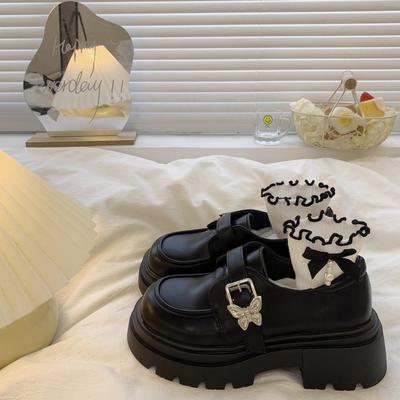 Женские туфли из черной кожи на толстой подошве, новые весна-осень 2025 года, в британском стиле, на толстом каблуке, с закругленным носком, японские лоферы jk, одинарные туфли