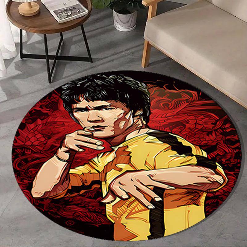 Dynamic Bruce-Lee Pose Round Rug for Livingroom,Bedroom, Palyroom, Chair Rug, Area rug, Circle Carpet, Large Size Fan Christmas gift
