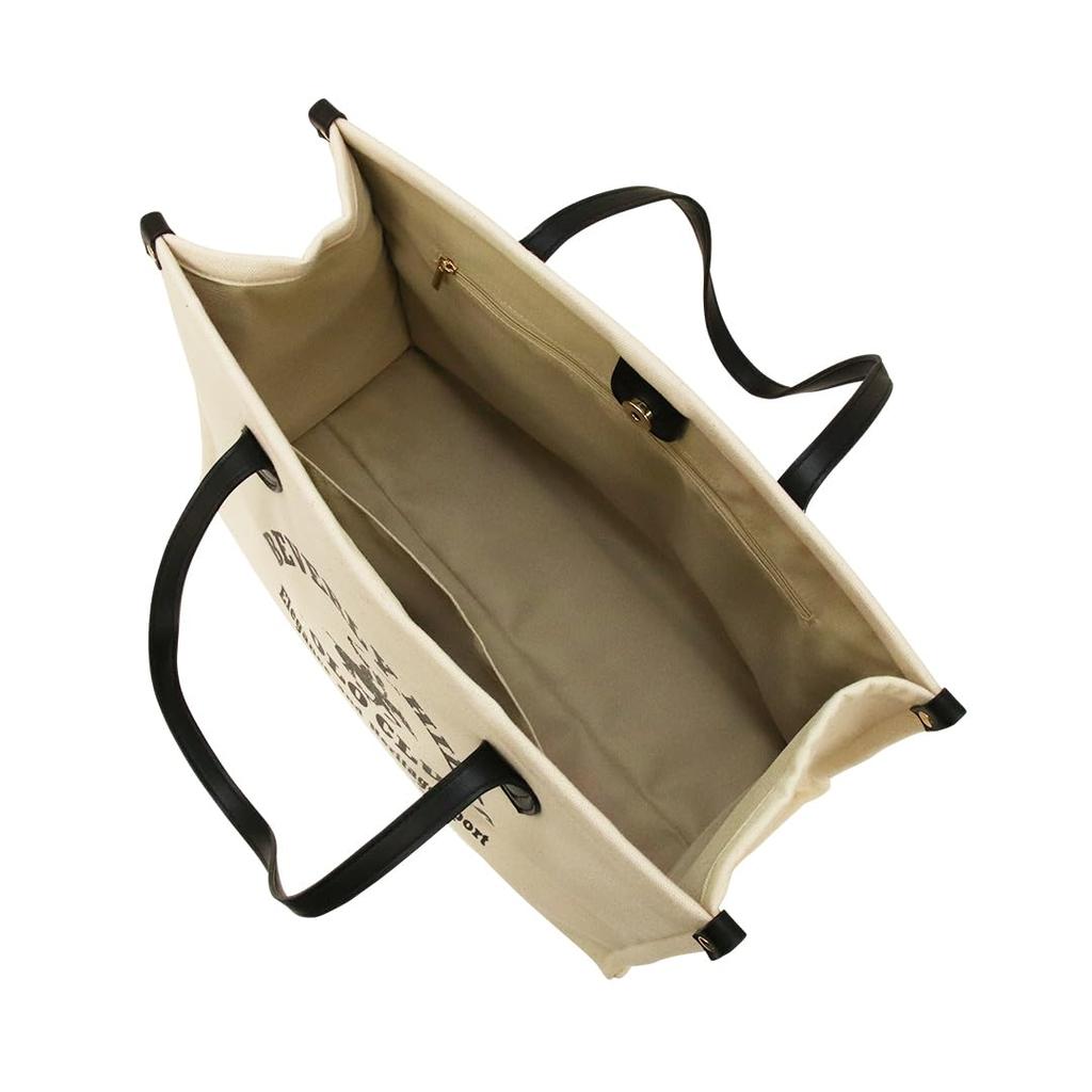 Beverly Hills Polo Club Printed Canvas Tote BH2013N Black (Large)