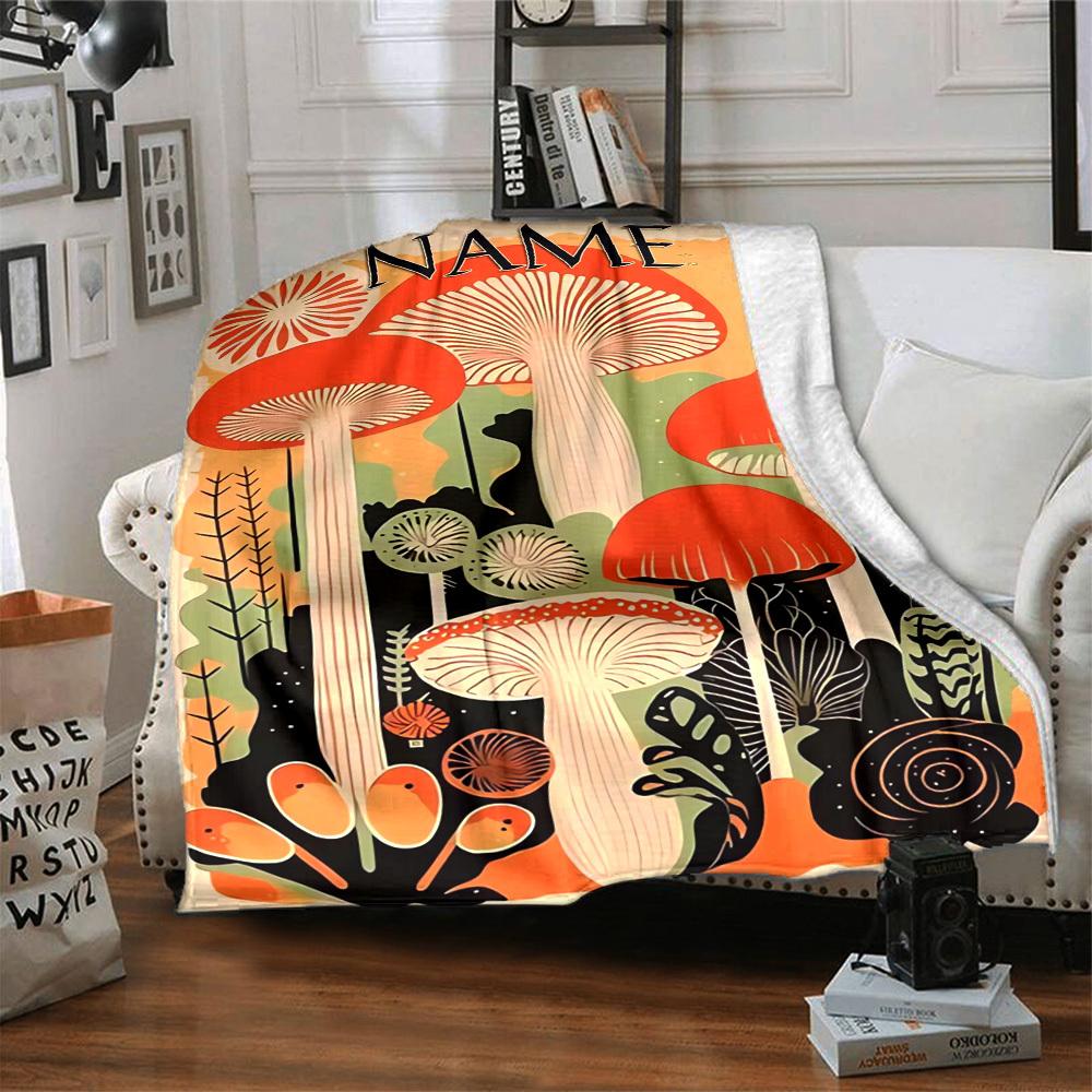 Mushroom Forest Fantasy Throw Customizable Blanket Customize Text Soft Warm Cozy Perfect For Sofa Couch Office Bed Picnics Ideal For All Seasons