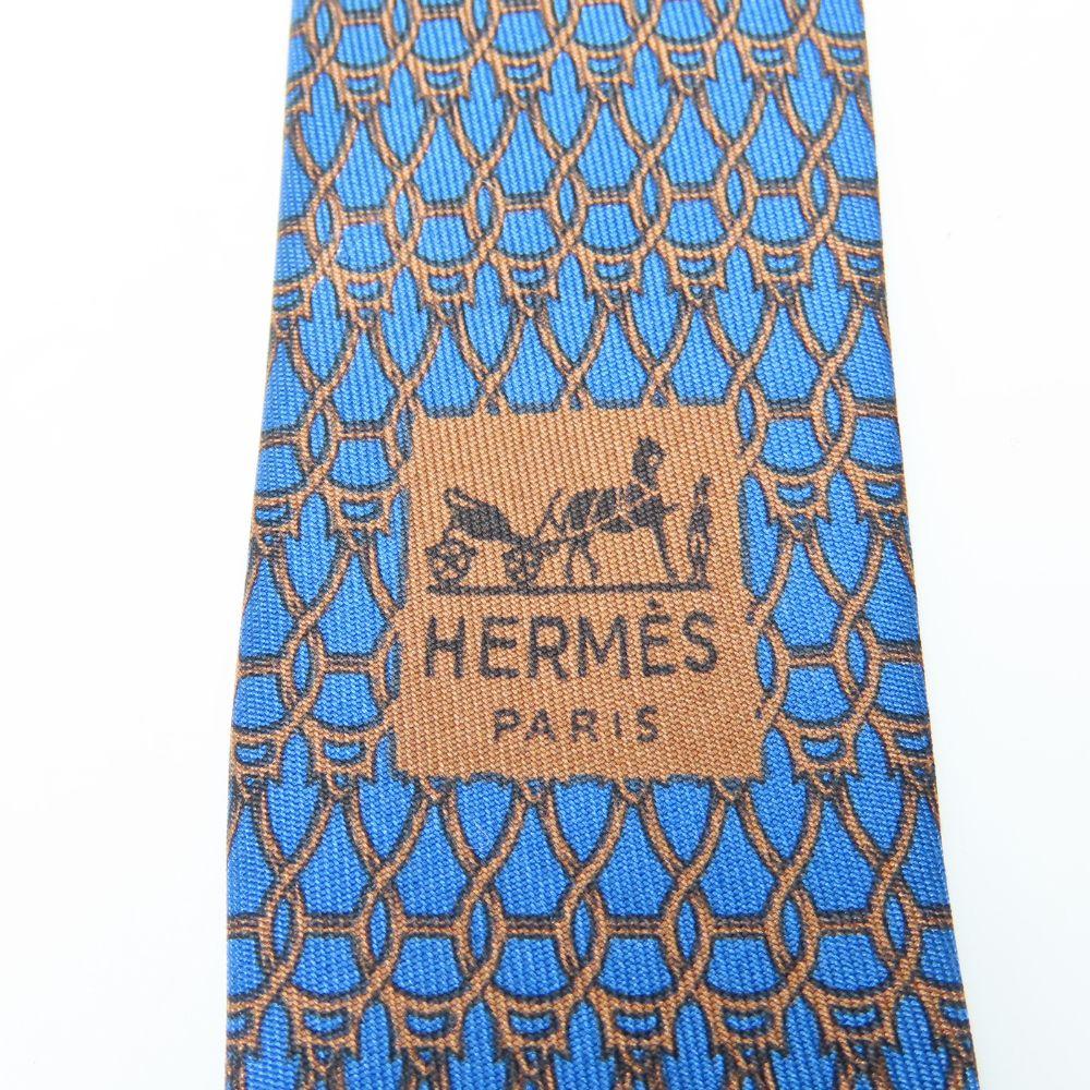 Used HERMES Tie Toyota Limited Edition Silk Blue Brown Suit