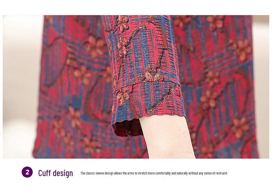 Nine-Sleeve Floral Mulberry Silk Shirt for Women - Elegant Lapel Top for Middle-Aged and Elderly Moms