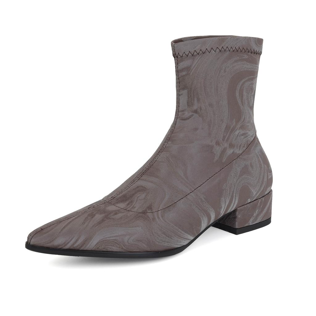 lenkisen PU Autumn Winter Shoes Thick Low Heels Printing Oriental Design Chelsea Boots Keep Warm Beauty Lady Ankle Boots