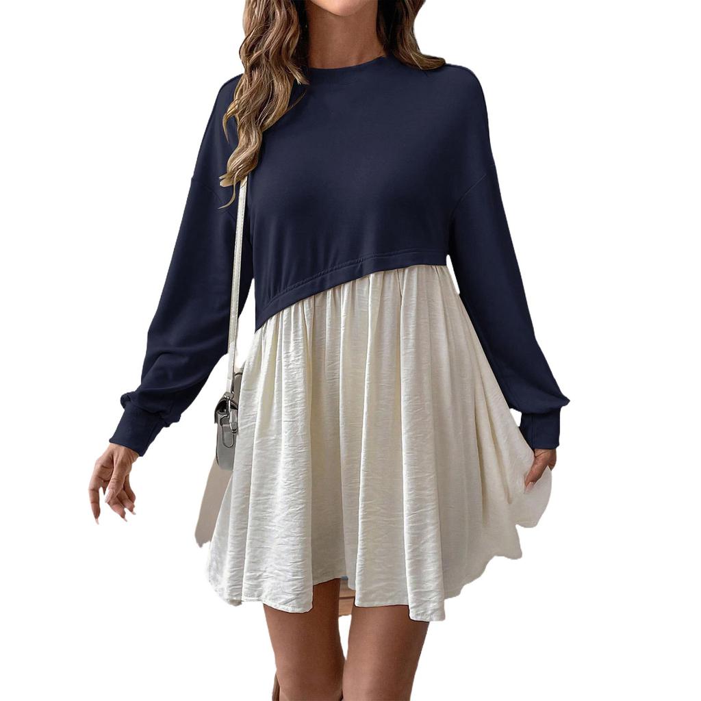 Женское модное повседневное платье с круглым вырезом и длинным рукавом в цветочном стиле