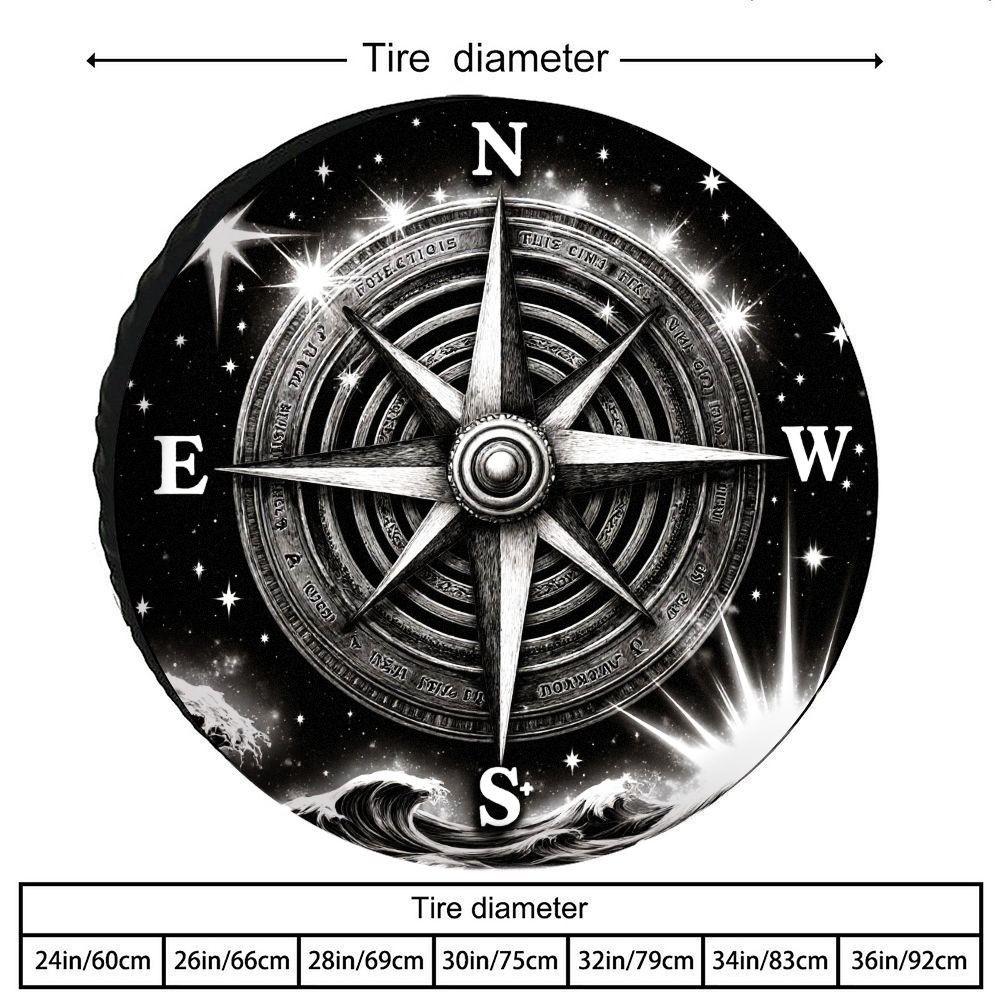 Nautical Compass Tire Cover Vintage Starry Ocean Spare Wheel Protector Durable Polyester