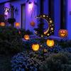 Spooky Pathway Markers for Parties Solar Halloween Witch Pumpkin Moon Garden Stake Light, Waterproof on Crescent Lights with Lantern, Outdoor LED Yard