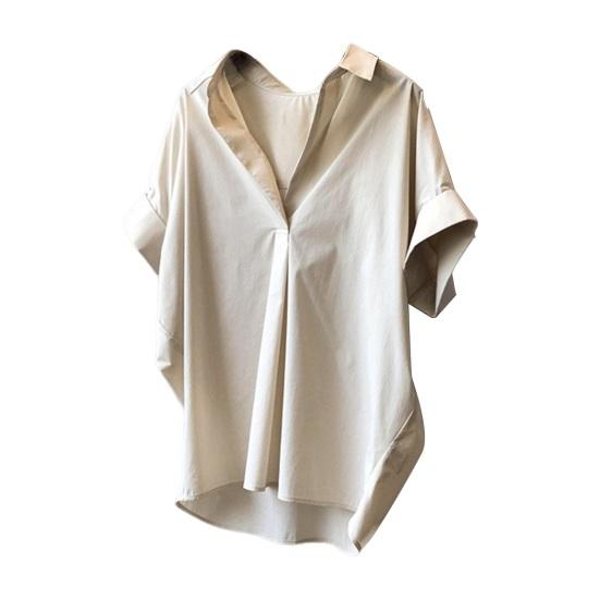 Women Summer Shirt Lapel Short Sleeve Solid Color Pullover Tops Loose Fit Thin Office Lady Shirt Workwear