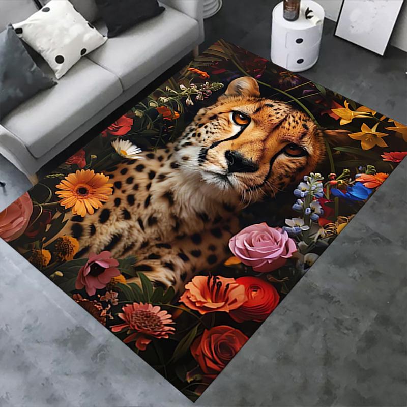 1pc Cheetah,Flowers,Nature Office Carpet Soft Polyester Non slip Machine Washable Indoor Carpet Livi