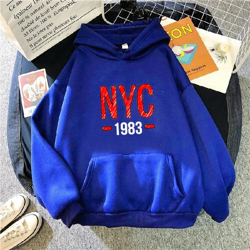 Толстовки с принтом NYC 1983 Новые Осень Зима Повседневные Толстые Мужские Топы Повседневные Свитшоты с Длинным Рукавом Одежда для Активного Отдыха