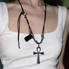 Y2K Retro Metal Cross Pendant Necklace For Women Girls Punk Gothic Black Rope Long Sweater Chain Fashion Party Jewelry Gifts