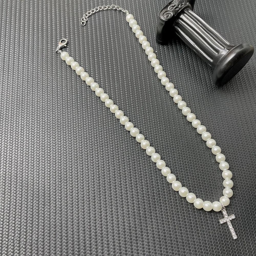 Имитация жемчуга Искусственный жемчуг Крест Ожерелье Тренд Ретро Ключица Цепь Хип-Хоп Подвеска Сексуальный