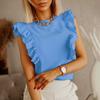 Одежда Топы Весенне-летняя женская блузка Однотонная футболка с рюшами без рукавов и открытой спиной