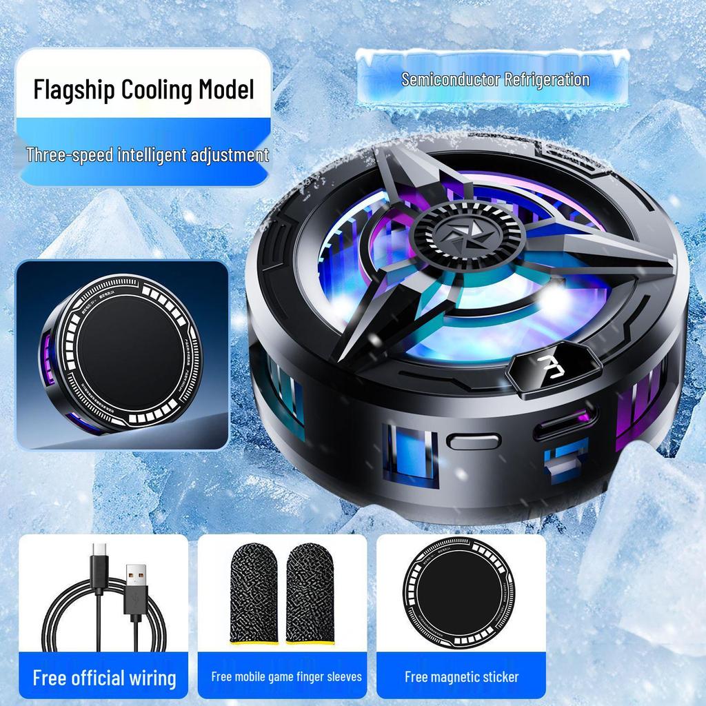 Магнитный кулер для мобильного телефона с бесшумным двухъядерным полупроводником для киберспорта и игрового стриминга. Включает конструкцию без льда и VGA-кабель.