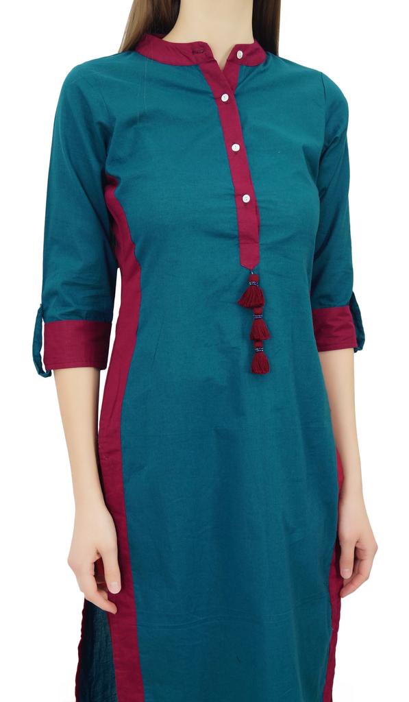 Phagun Women Cotton Custom Kurta With Collar Formal Casual Tunic Blouse