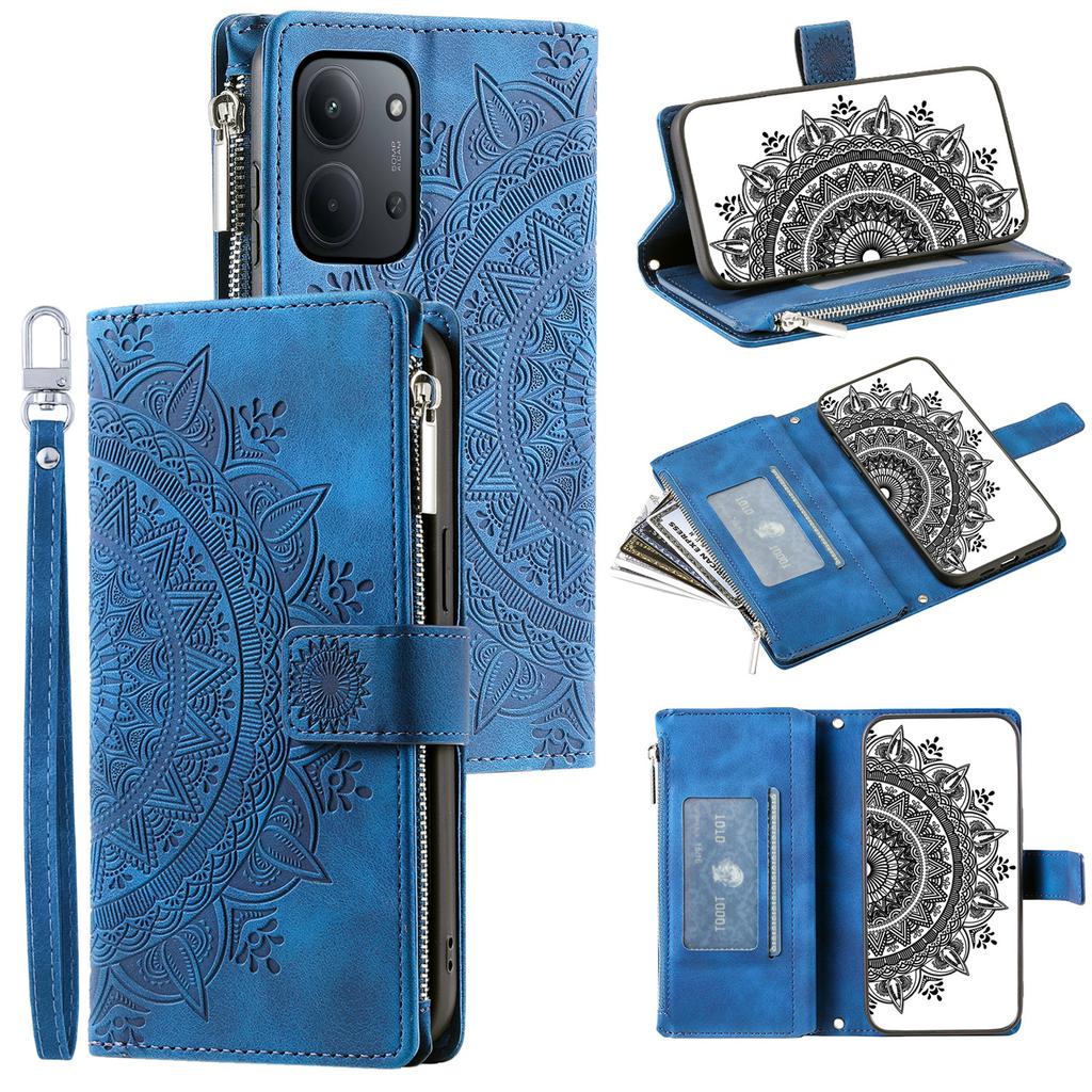 Для Xiaomi Redmi 15C 5G (США) (173мм)/15C 4G (США) (173мм) Чехол-кошелек с узором мандалы и цветка, из искусственной кожи, чехол для телефона с ремешком на запястье