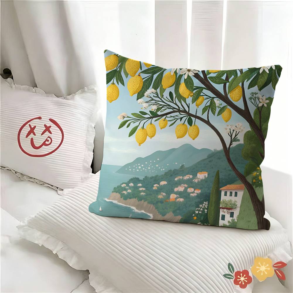 pc Italian Amalfi Coast Lemon Pillow Case Fashion Square Pillowcase Bedroom Sofa Room Ins Decoration Leisure