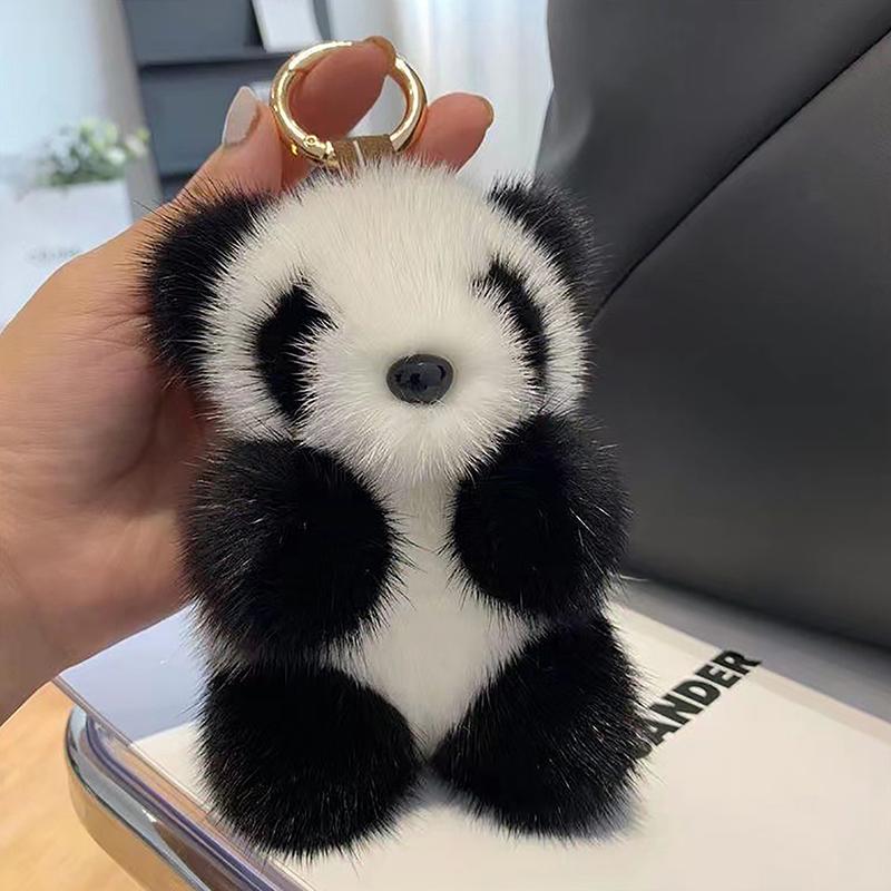 Small Panda Plush Women Bag Ornaments Cute Imitation Mink Fur Panda Car Keychain