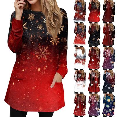 Женская толстовка, пуловер, спортивная одежда, карман, рождественский принт, повседневный топ с круглым вырезом и длинными рукавами