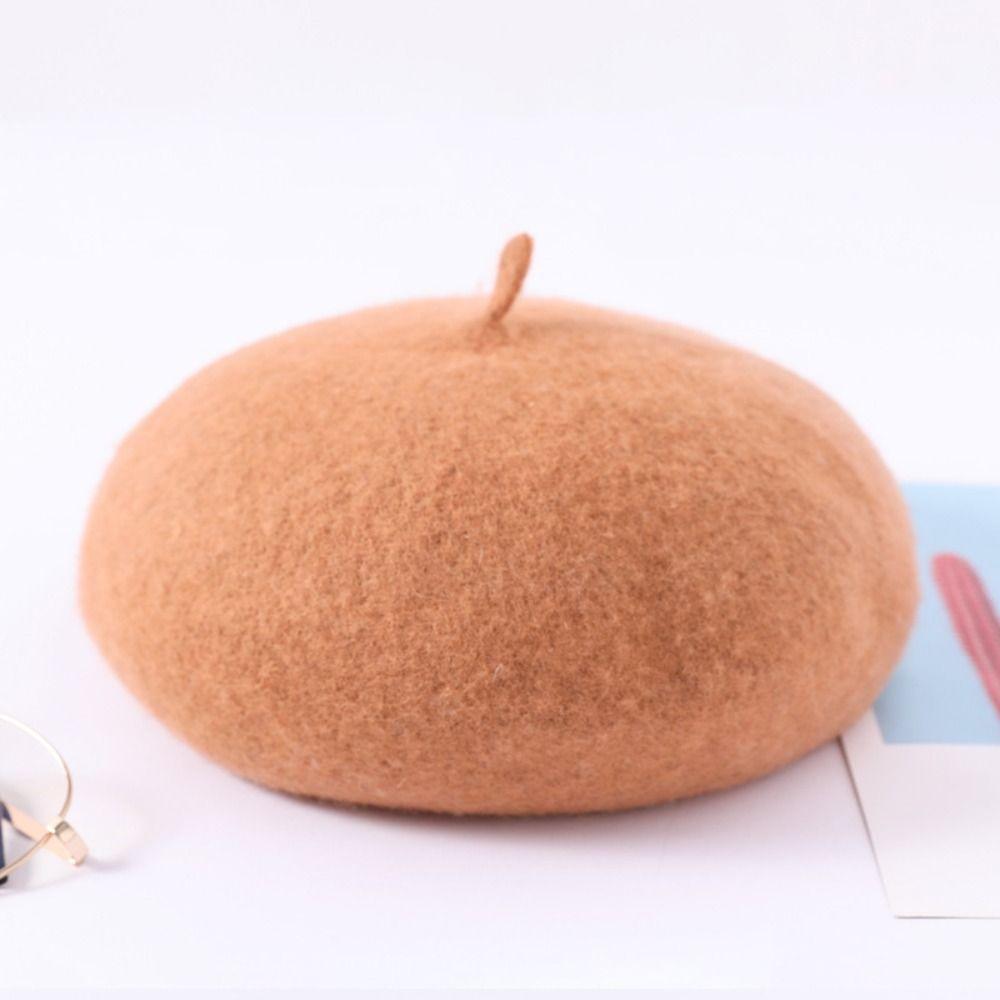 Warm Artist Beret Wool Thickened Women's Painter Hat Solid Wool Beret Hats  Female Girls
