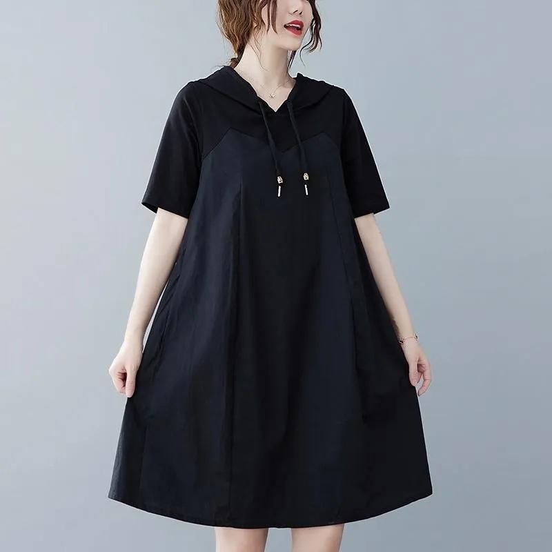 Платье большого размера, женское летнее хлопковое свободное облегающее платье, повседневная толстовка с капюшоном, длинная юбка