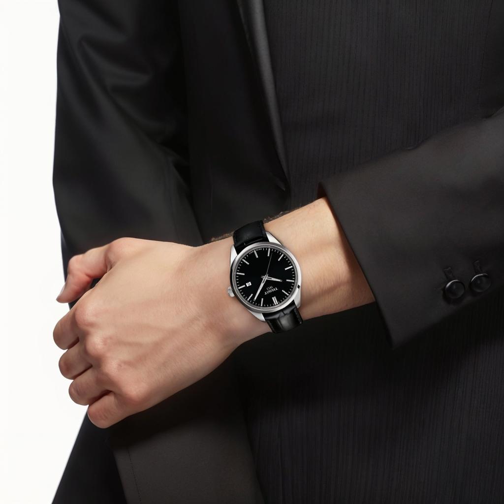 Tissot Мужские часы T с кварцевым механизмом, водозащитой 100 м, корпус из нержавеющей стали, черный циферблат, 40 мм, T150.410.16.051.00