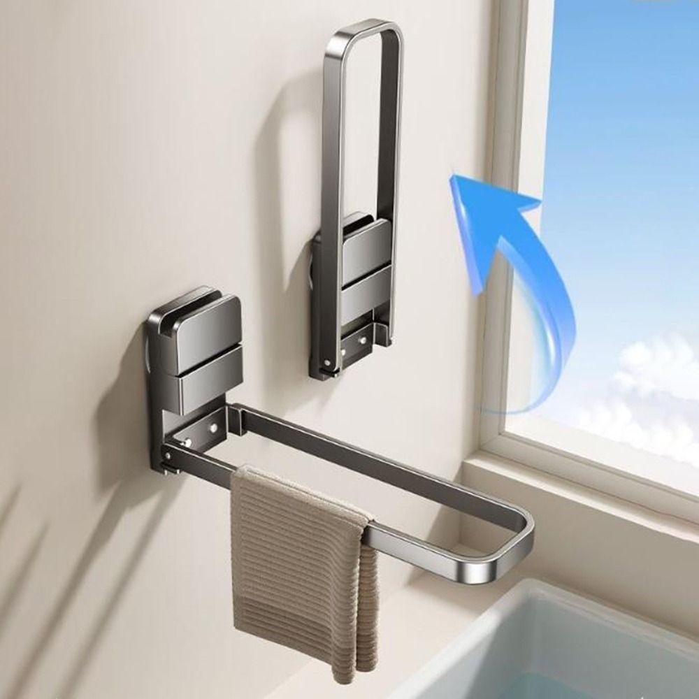 Carbon Steel Suction Cup Towel Hanger Compact Design Damage-Free Folding Towel Rack Moisture-Resistant Space Saving