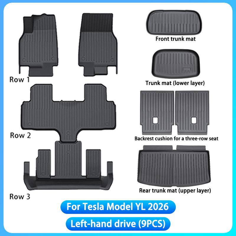 For Tesla New Model YL Launch 2026+ Car Floor Mats Cargo Liner Trunk Mats Backrest Kick Pads Protection Car Interior Accessories