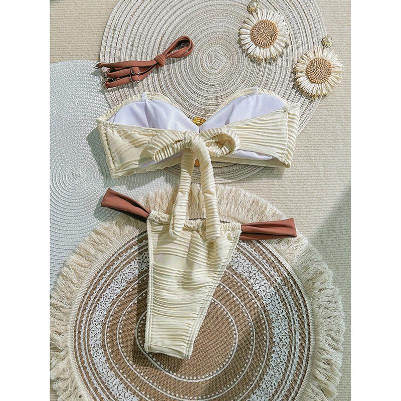 Комплект бикини без бретелей Женский купальник Полосатый Раздельный Простой С открытой спиной Женская купальная одежда Купание Летняя мода Пляжная одежда