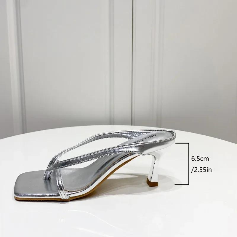 2024 Женские летние босоножки на высоком каблуке Сексуальные тапочки с квадратным носком Женские шлепанцы с пряжкой для вечеринок Босоножки на каблуках большого размера