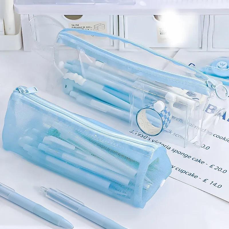 Simplicity Creative Design Pencil Case Fashion Solid Color Transparent Stationery Organizer Large Capacity Portable Pencil Pouch