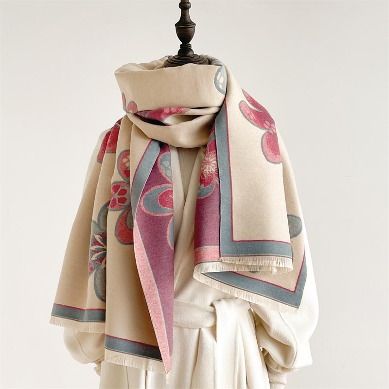 2024 Autumn/Winter New Color Blocked Imitation Cashmere Women'S Tassel Shawl Thickened Warm Double Sided Jacquard Wool Scarf