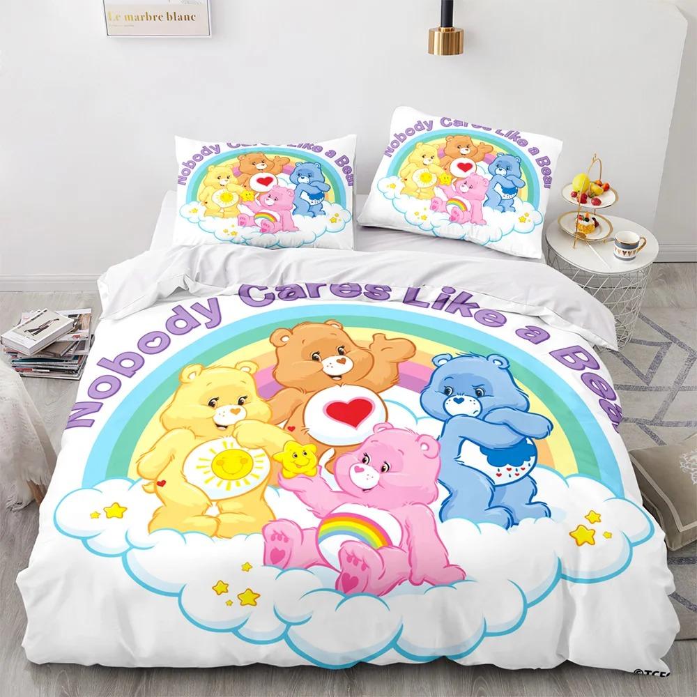 Мультяшный Аниме Набор Пододеяльника Care Bears Каваий Carebears Покрывало Наволочки Комплект Детского Постельного Белья Декор Полный Размер Королевы Королевский Размер