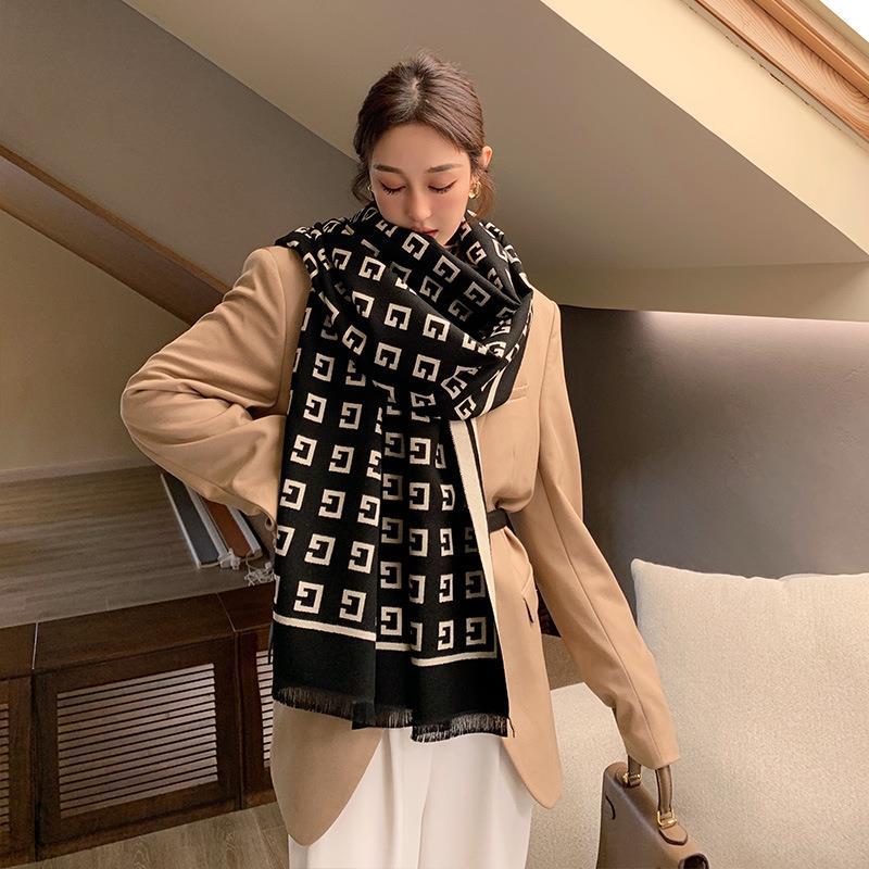 New Autumn and Winter Alphabet Mid Length Imitation Cashmere Scarf Korean Style Retro Women's Scarf Thickened Warm Women's Shawl