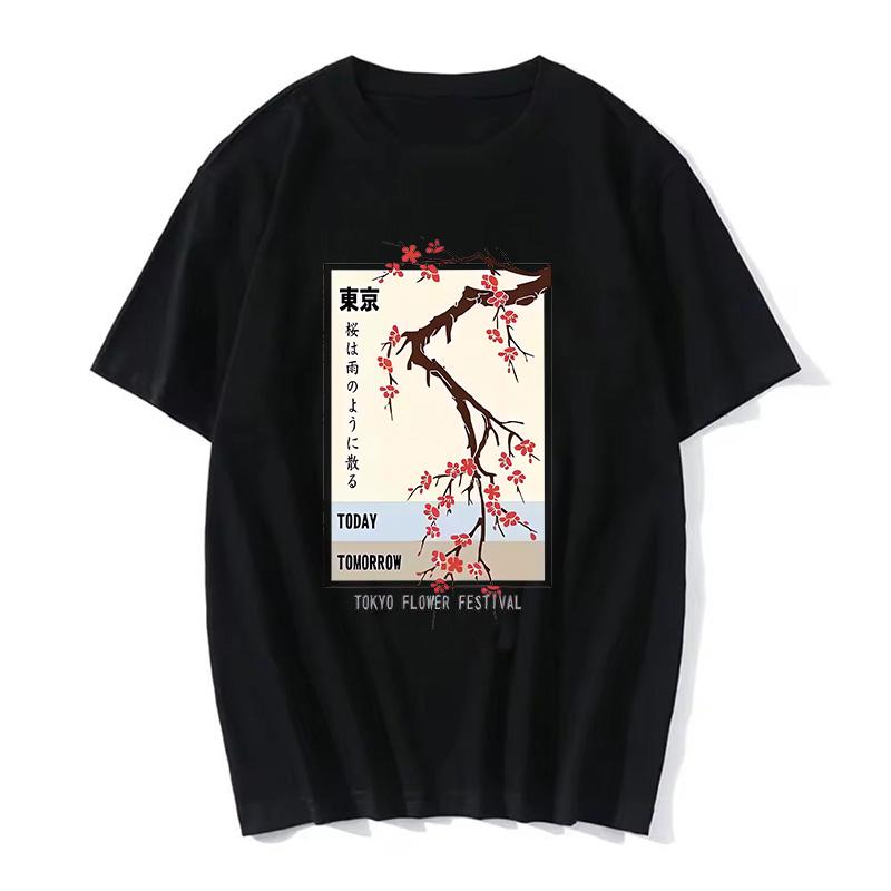 Женщины сегодня и завтра: Токийский цветочный фестиваль, модные футболки с круглым вырезом, летние топы, модные уличные футболки.